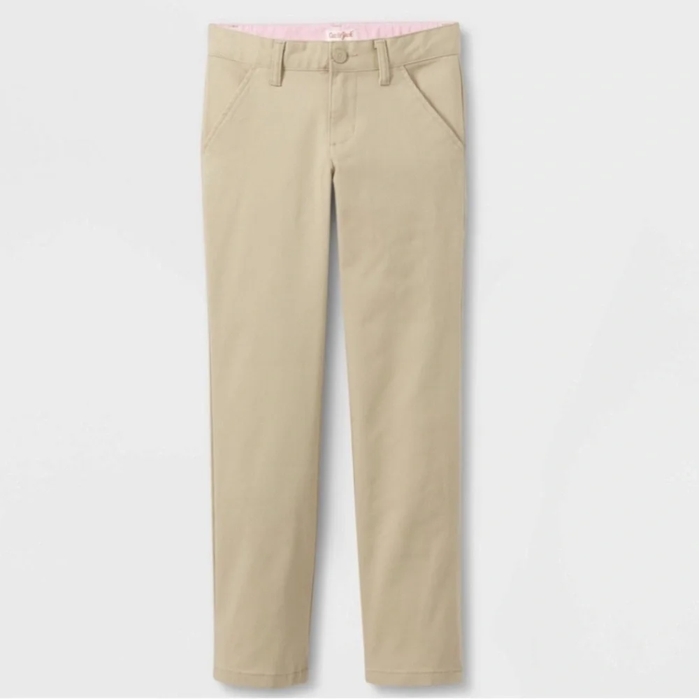 Cat & Jack Girls School Uniform Slim Straight Chino Pants Khaki Size 12 Plus